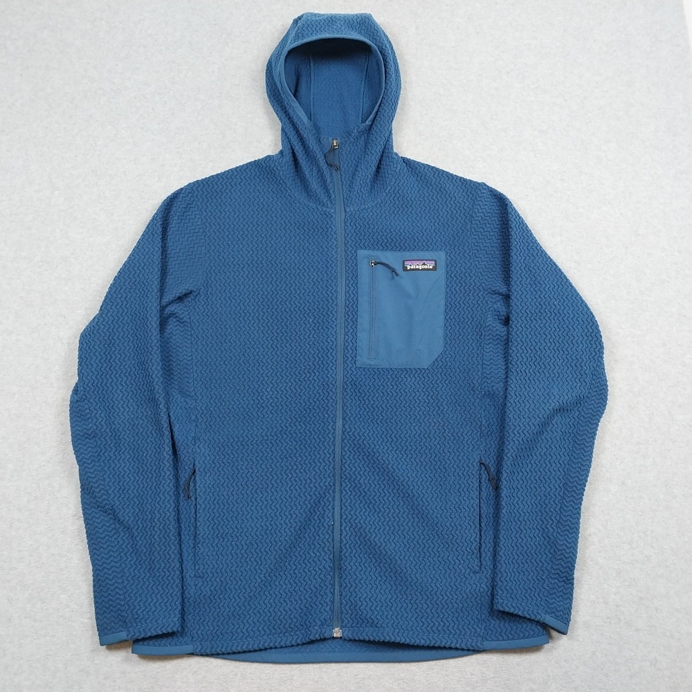 Patagonia R1 Air Hoody Mens Medium Blue Full Zip Hiking Fleece Jacket Hooded